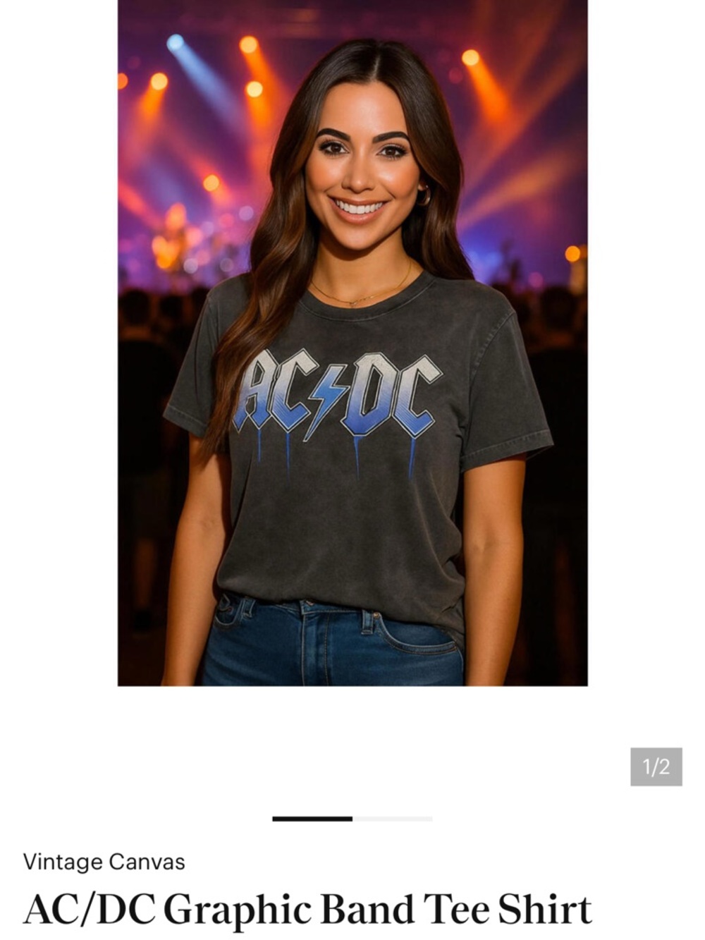 AC/DC Graphic Band Tee in Washed Black with Blue Logo